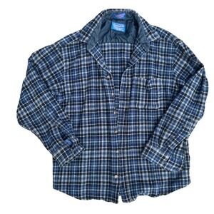 Pendleton Wool Flannel Shirt Jacket Mens XL Blue Black Plaid Quilted Lined Wool